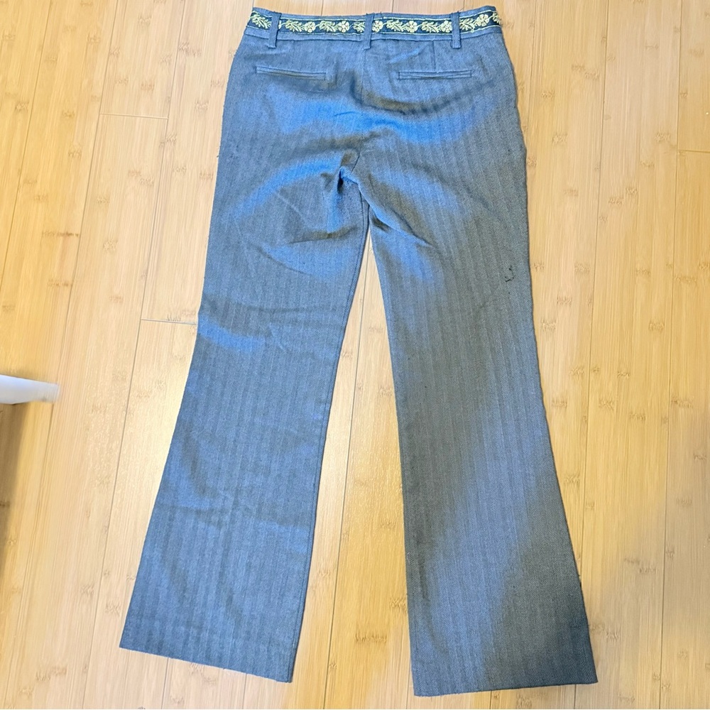 Star City Grey Motif Banded Waist Pinstripe Flare Pants Y2K - Picture 2 of 3